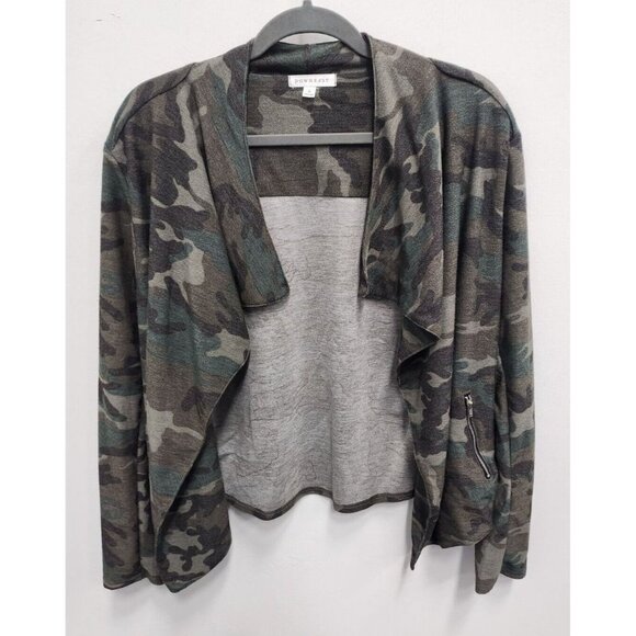 DownEast Womens Cardigan Size Small Green Camouflage Cascading Open Front - Picture 1 of 7